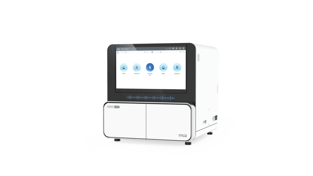 MGI DNBSEQ-G99 ultra-fast benchtop genetic sequencer for rapid genomic workflows and mid-throughput sequencing.